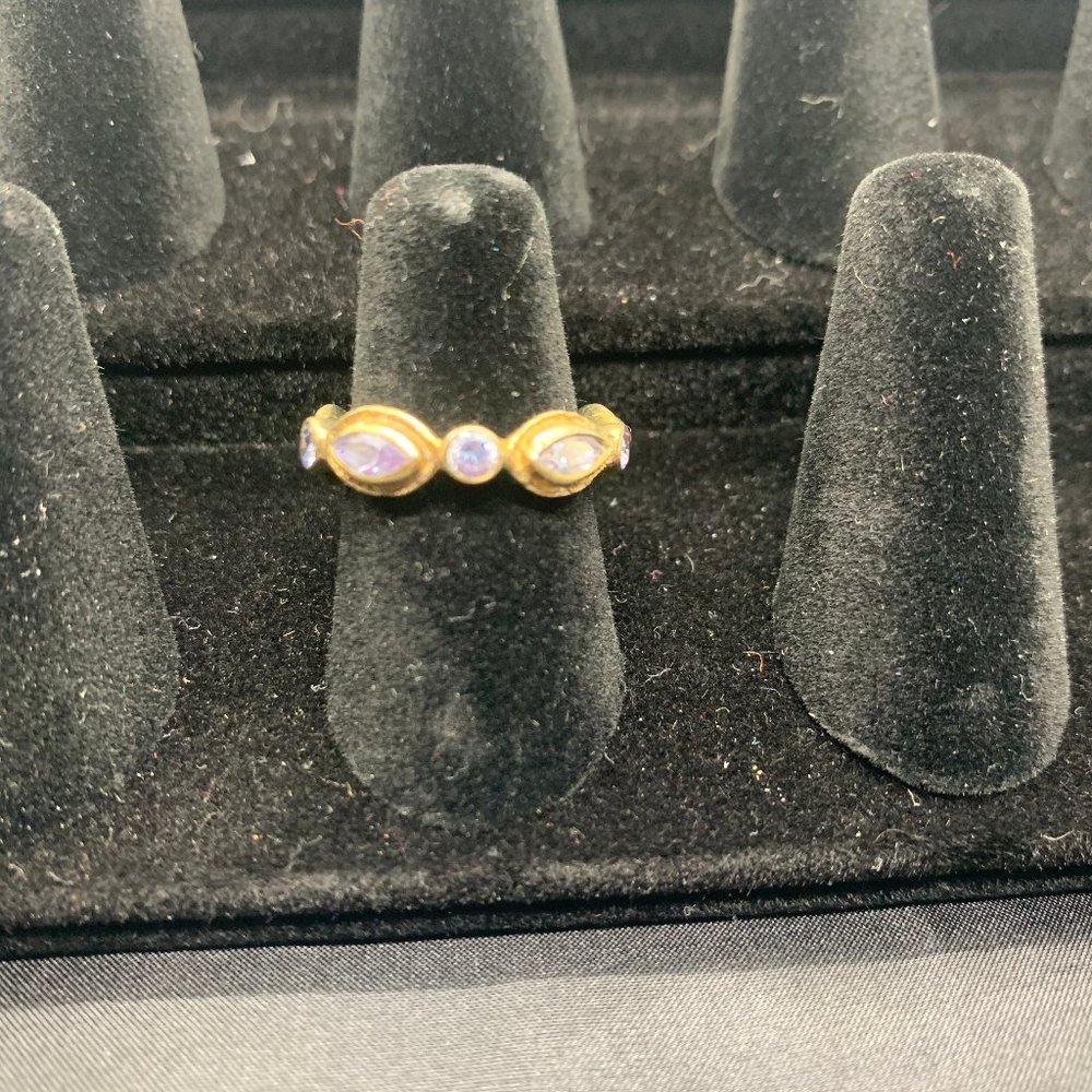 Melinda Maria Gold Oval + Periwinkle Crystal Band